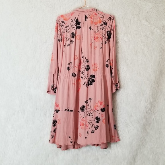 Free People Tie Waist Long Sleeve Shirt Dress - Picture 2 of 8